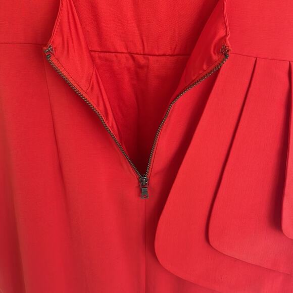 Alice + Olivia Asymmetrical Side Ruffle Back Cutout Dress Bright Poppy Small - Picture 9 of 14